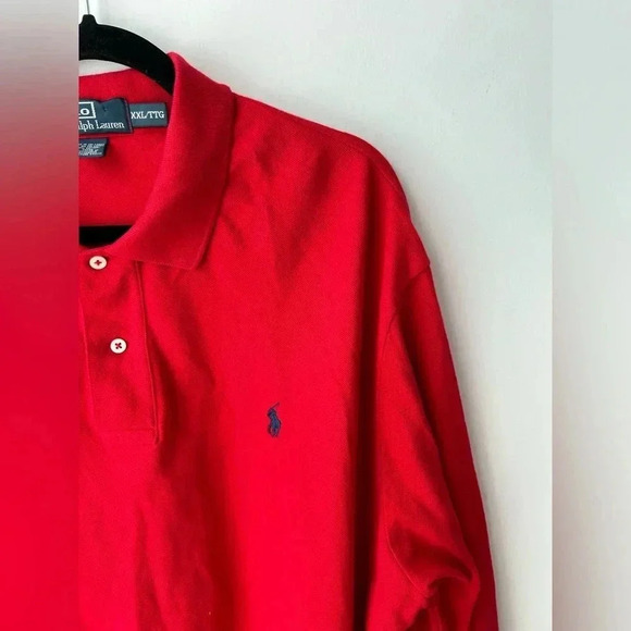 Mens Polo Ralph  Lauren Classic Fit Long Sleeve Red Mesh Polo Shirt - Picture 5 of 11